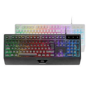 Mars Gaming MK124, Teclado Ergonómico H-Mech, Reposamuñecas Integrado, Iluminación FRGB Rainbow, Teclado Gaming Antighosting