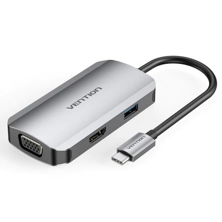 Docking USB Tipo-C TOAHB/ 1xHDMI/ 1xVGA/ 1xUSB/ 1xUSB Tipo-C PD/ Gris