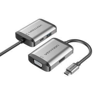 Conversor TFAHB/ 1xUSB/ 1xHDMI/ 1xVGA/ 1xUSB Tipo-C PD/ 15cm/ Gris