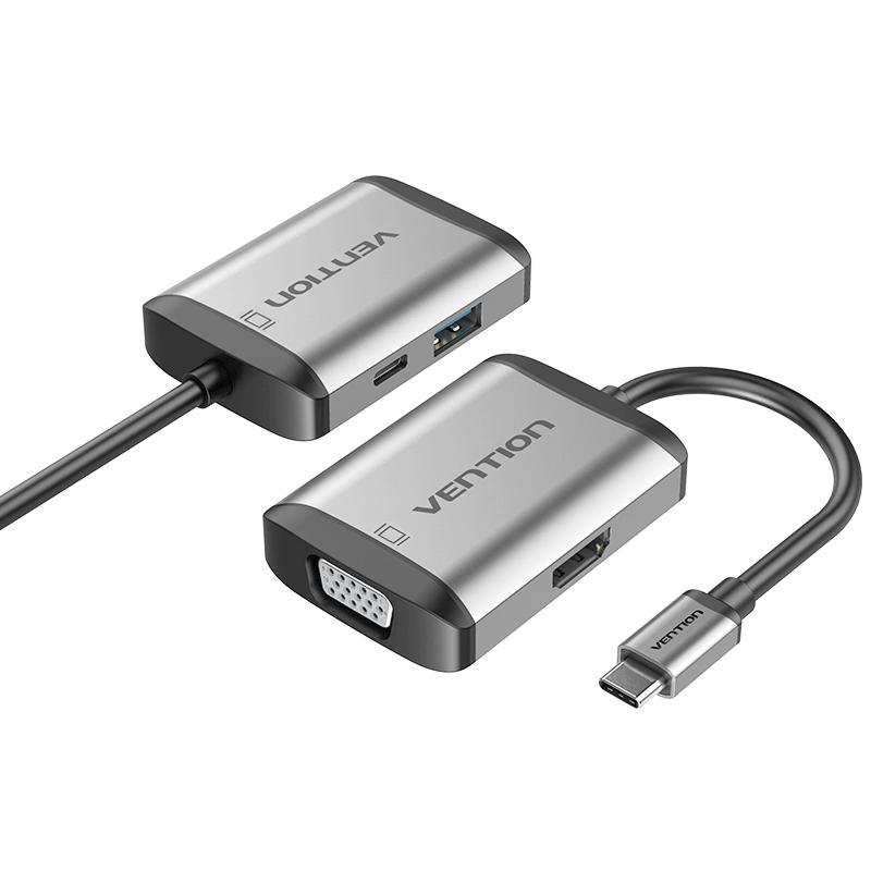 Conversor TFAHB/ 1xUSB/ 1xHDMI/ 1xVGA/ 1xUSB Tipo-C PD/ 15cm/ Gris