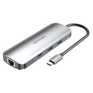 Docking USB Tipo-C TOMHB/ 1xHDMI/ 2xUSB/ 1xUSB Tipo-C/ 1xUSB Tipo-C PD/ 1xRJ45/ 1xLector Tarjetas SD y MicroSD/ Jack 3.5/ Gris