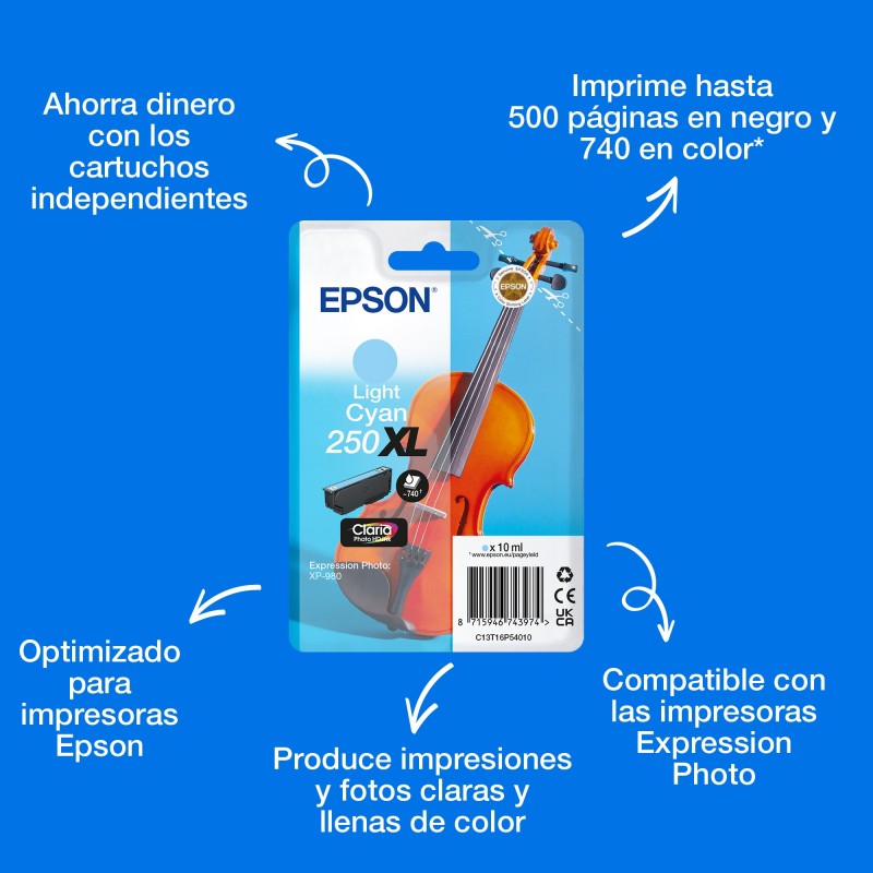 Epson Pack individual de tinta Claria Photo HD 250XL Violin cian claro