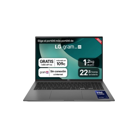 LG Gram 16ZD90T Intel Core Ultra 5 225H Portátil 40,6 cm (16") WQXGA 16 GB LPDDR5x-SDRAM 512 GB SSD Wi-Fi 7 (802.11be) FreeDOS