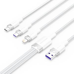 CTRWG cable USB USB 2.0 1,5 m USB A USB C/Micro-USB B/Lightning 0,48 Gbit/s 120 W Blanco