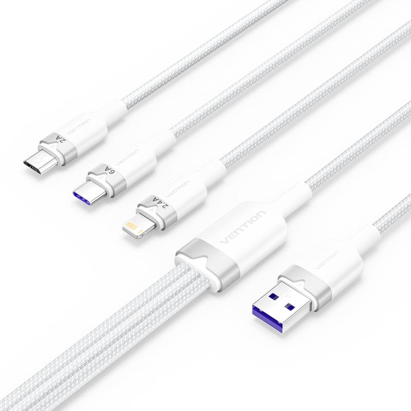 CTRWG cable USB USB 2.0 1,5 m USB A USB C/Micro-USB B/Lightning 0,48 Gbit/s 120 W Blanco