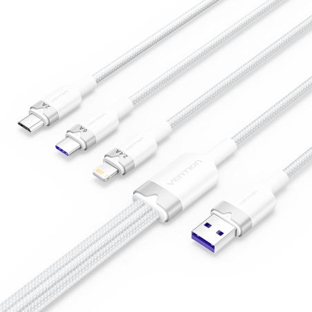 CTRWG cable USB USB 2.0 1,5 m USB A USB C/Micro-USB B/Lightning 0,48 Gbit/s 120 W Blanco