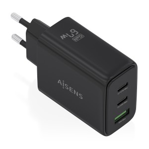 AISENS Cargador GaN 67W, 2xUSB-C PD3.0 QC4.0, 1xUSB-A QC3.0, negro