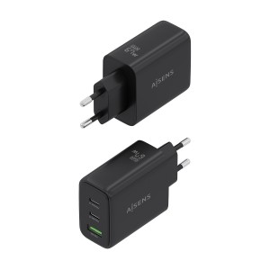 AISENS Cargador GaN 67W, 2xUSB-C PD3.0 QC4.0, 1xUSB-A QC3.0, negro