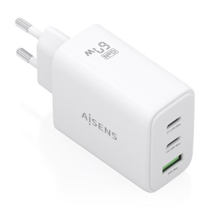 AISENS Cargador GaN 67W, 2xUSB-C PD3.0 QC4.0, 1xUSB-A QC3.0, blanco