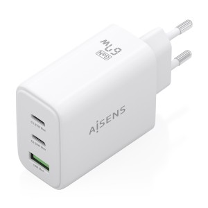AISENS Cargador GaN 67W, 2xUSB-C PD3.0 QC4.0, 1xUSB-A QC3.0, blanco