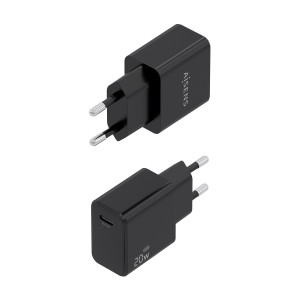 AISENS Cargador GaN USB-C PD3.0 1xUSB-C 20W con cable USB-C 1m, negro