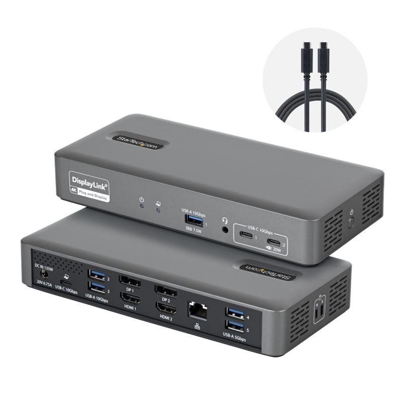 Dock Inteligente Universal USB-C Para 2 Monitores - 4K 60Hz - HDMI o DisplayPort - Carga de Portátiles de 96W - Ethernet Gigabit