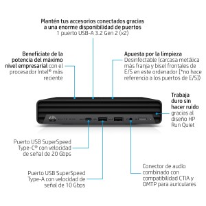 HP Elite 800 G9 Intel® Core™ i5 i5-14500 16 GB DDR5-SDRAM 512 GB SSD Windows 11 Pro Mini PC Negro