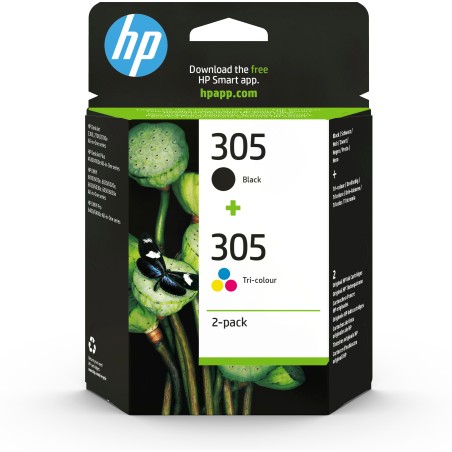 HP Paquete de 2 cartuchos de tinta original 305 tricolor   negro