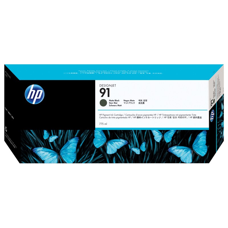 HP Cartucho de Tinta de pigmento DesignJet 91 negro mate de 775 ml